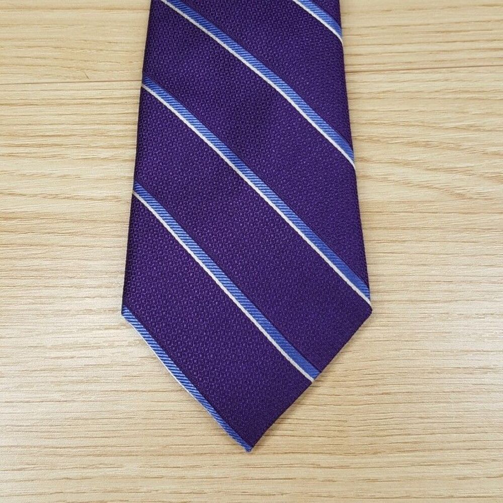BLOOMINGDALES MENS STORE Neck Tie Purple Stripe 100% Silk Classic Necktie